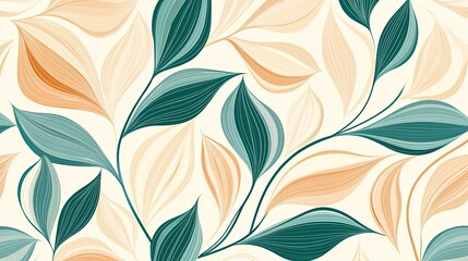 Fototapeta premium Floral illustration abstract background idea. Elegant floral pattern featuring soft, colorful leaves in gentle hues.