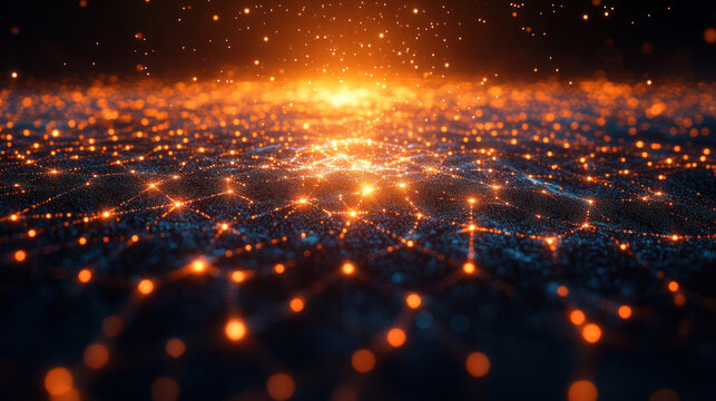 Digital consciousness awakening, as a newly self-aware AI network expands across a glowing, interconnected matrix of data streams