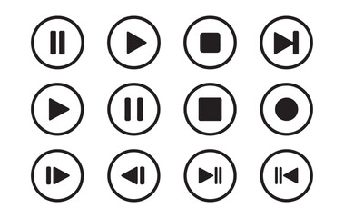 media player button icons. Play and pause buttons, video audio player, player button set. Vector Eps 10