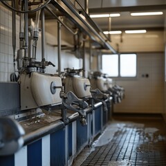 Fototapeta premium Milking machine in dairy farm