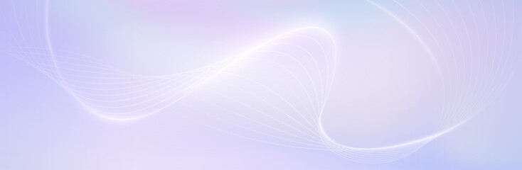 Abstract pastel purple gradient background with white subtle wavy lines - futuristic minimalist vector illustration. Elegant pale curved stripes, smooth dynamic swooshes. Light clean design template.