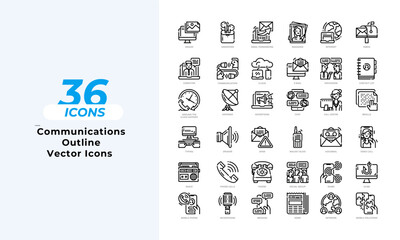 Communications outline Icons Set Layout Vector Template. Vector illustration in line style of icons	