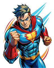Pop art comic book style super hero punching