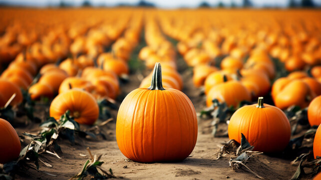 orange pumpkins at outdoor farmer market. pumpkin patch. Copy space for your text