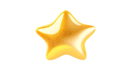 Shimmering 3D gold star emoji with a smooth metallic finish soft shadows and lighting isolated on a white transparent background in high PNG format