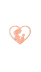 Minimalist heart-shaped pin with pink swirls on a clean white background. Delicate love accessory concept.
