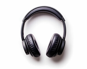 Fototapeta premium Sleek noise-canceling headphones with over-ear cushioned pads, matte black finish, isolated on a white background