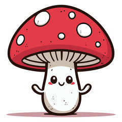 funny cartoon red mushroom character flat color vector illustration template design