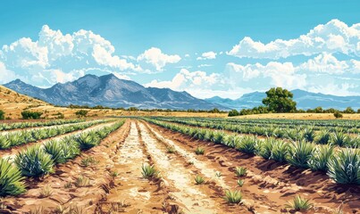 Agave farming practices in scenic landscape rural mexico photography