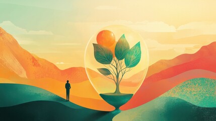 Nature's embrace a person contemplates life in a vibrant landscape