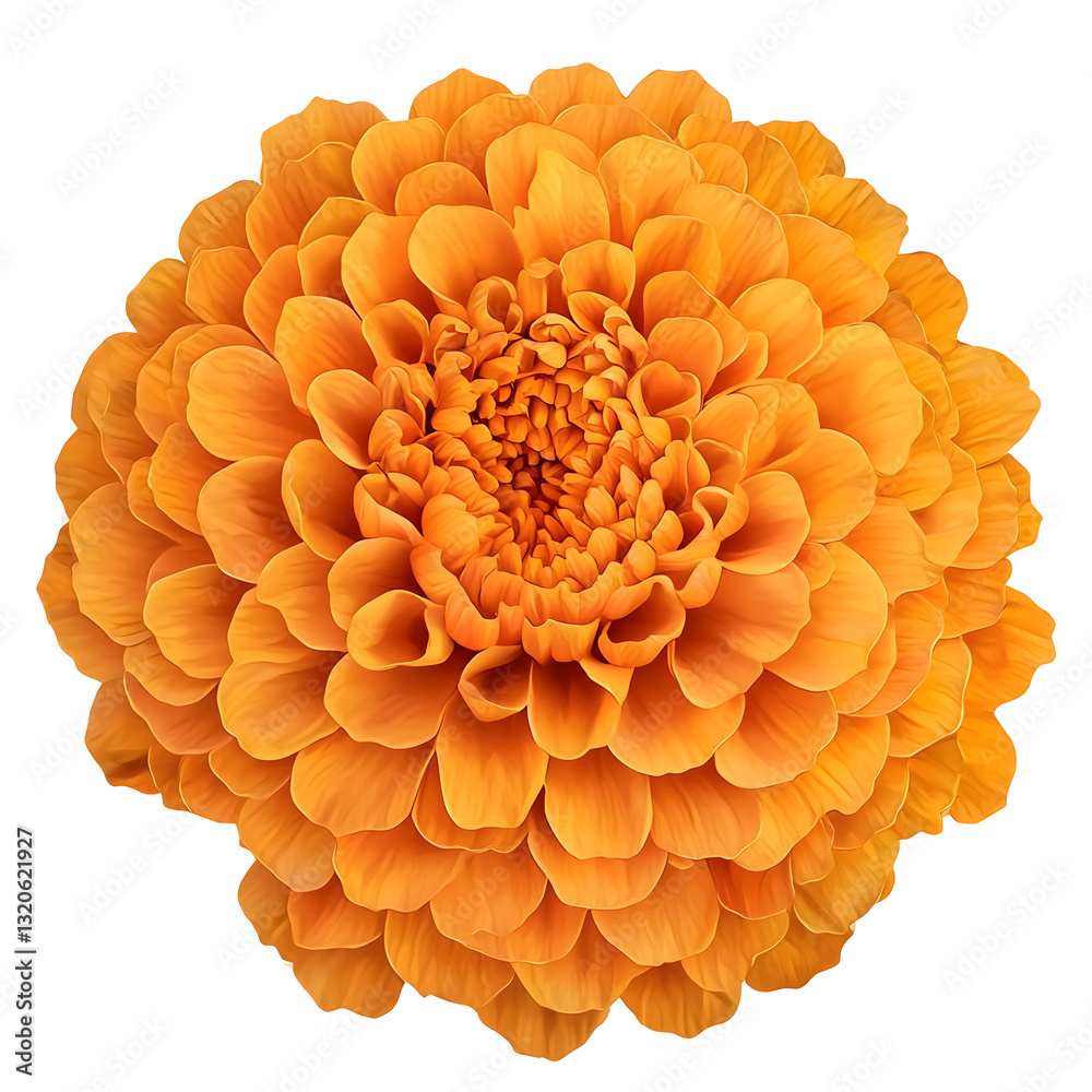Poster Highly Detailed and Elegant Marigold Flower with Warm Sunset Colored Petals Subtle Shading and a Soft Glow Perfectly Isolated on a Transparent Background