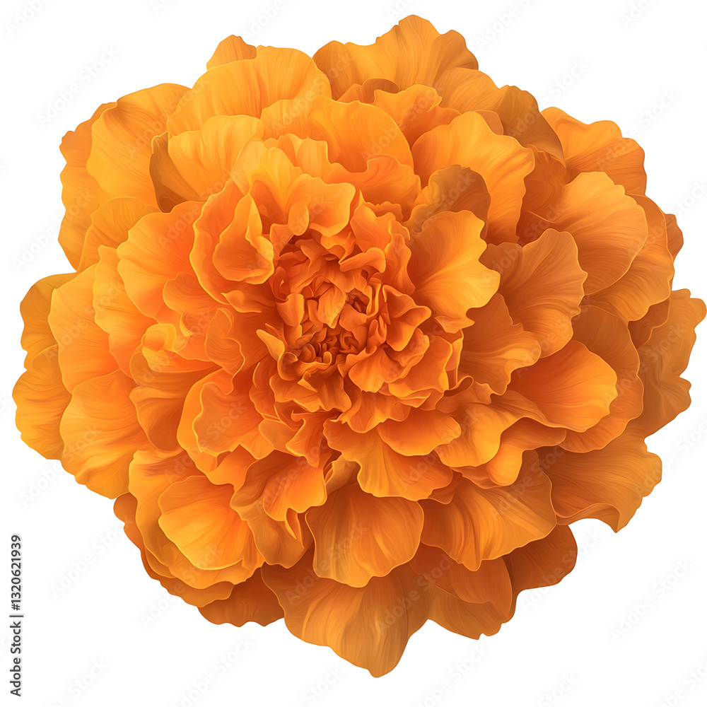 Poster a highly detailed and elegant marigold flower with warm sunset colored petals subtle shading and a s