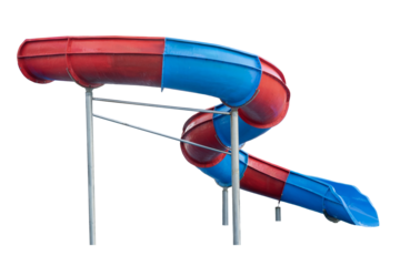 Blue Red Water Slide Amusement Park. Aquapark pipe. Water park aquapark slide spiral pipeline tunel