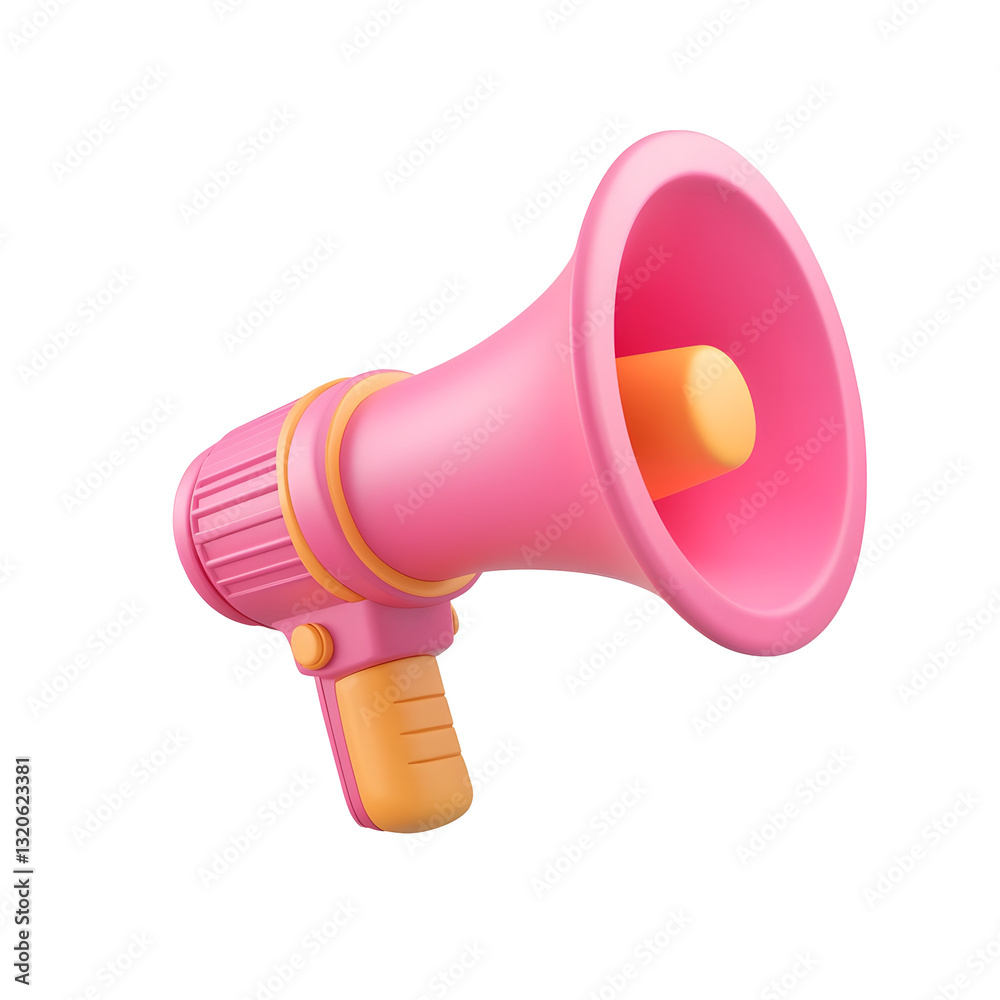 Wall mural crisp and clean 3d rendered megaphone icon with a plastic body soft light reflections and well defin