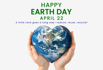 Earth Day Concept with Heart-Shaped Planet in Hands for Environmental Awareness. Earth day 2025 background concept. Environmental awareness concept. Our power, our planet.