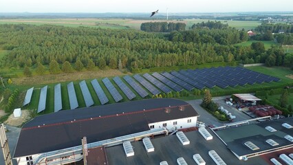 Clean energy solar panels on vibrant green land. © AlexGo