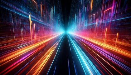 Obraz premium a dynamic image featuring a high speed motion blur of vibrant glowing neon data streams