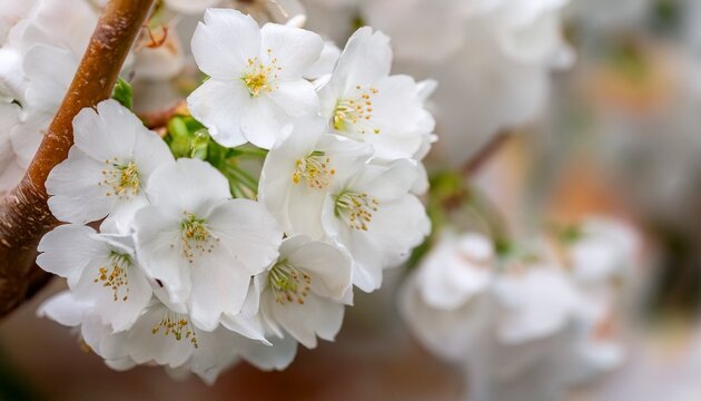 Full bloomed white cherry blossoms. 