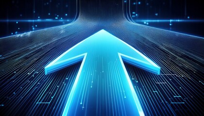 digital blue arrow pointing forward arrow on tech background