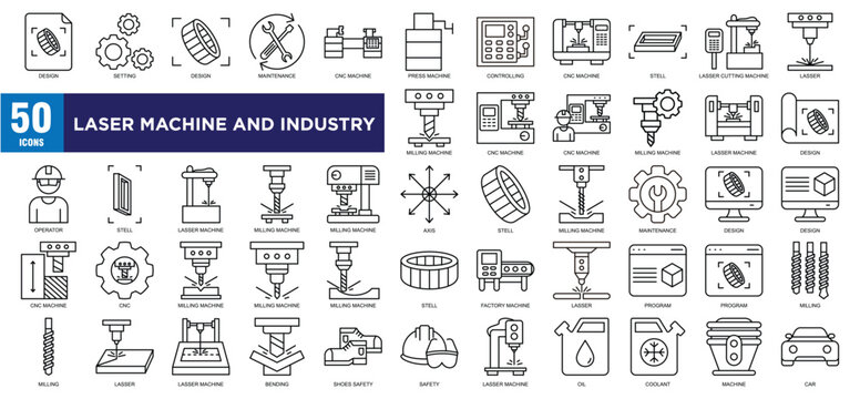 Laser Machine And Industry Icon Set
