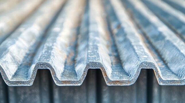 Detailed macro shot of the ridges in corrugated steel sheets, showing their structural design and high-quality finish