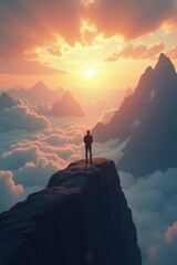 silhouette of a man on the top of mountain