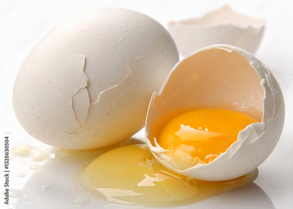 Poster the image depicts a broken white eggshell with an egg yolk spilling out onto a reflective surface.