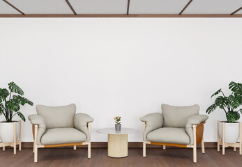 3d render minimalist clinic waiting room interior design