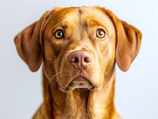 Striking dog with one blue eye captured in a stunning portrait against a bright white background emphasizing features