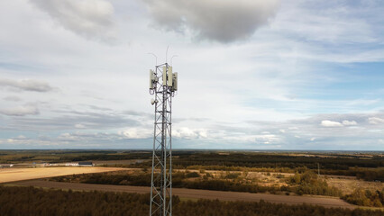 Cellular network transmitter tower in countryside