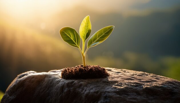 a symbolic image of a seedling growing on a rock representing resilience and new beginnings perfect for inspirational themes