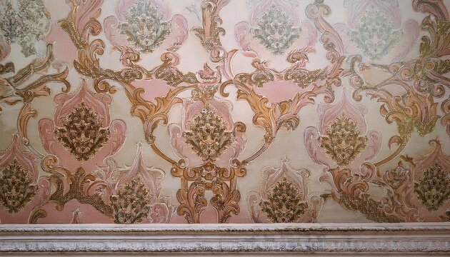 Fototapeta Vintage wallpaper with a pattern pastel background with a faded baroque