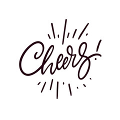 Handwritten Cheers Text in a Radiant Sunburst Design for Festive Celebrations and Joyous Events