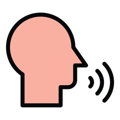 Speaking icon in flat line style representing communication public speaking and expression ideal for language conversation and presentation concepts.