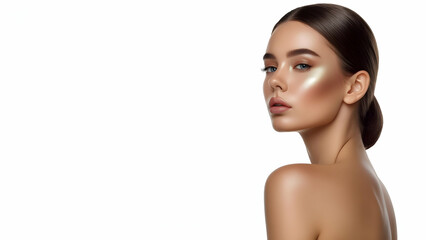 Fototapeta premium Luminous Grace in Frame: A Young Woman’s Portrait, Softly Lit at 45 Degrees, with Bokeh Depth, Perfect for Campaigns and Marketing Brilliance