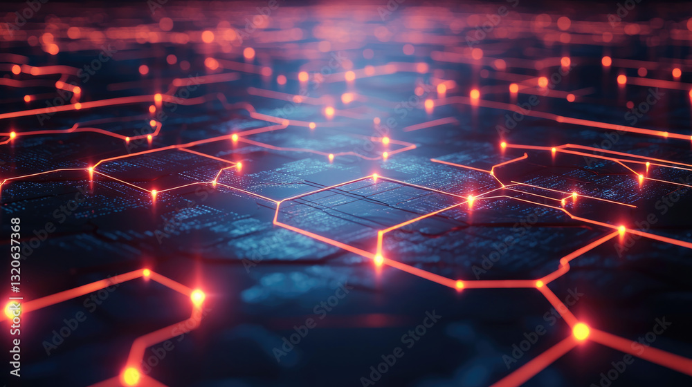 Poster Futuristic digital network with glowing connections and nodes