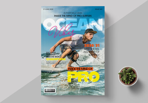 Wave Rider Surfing Magazine Cover Design Template