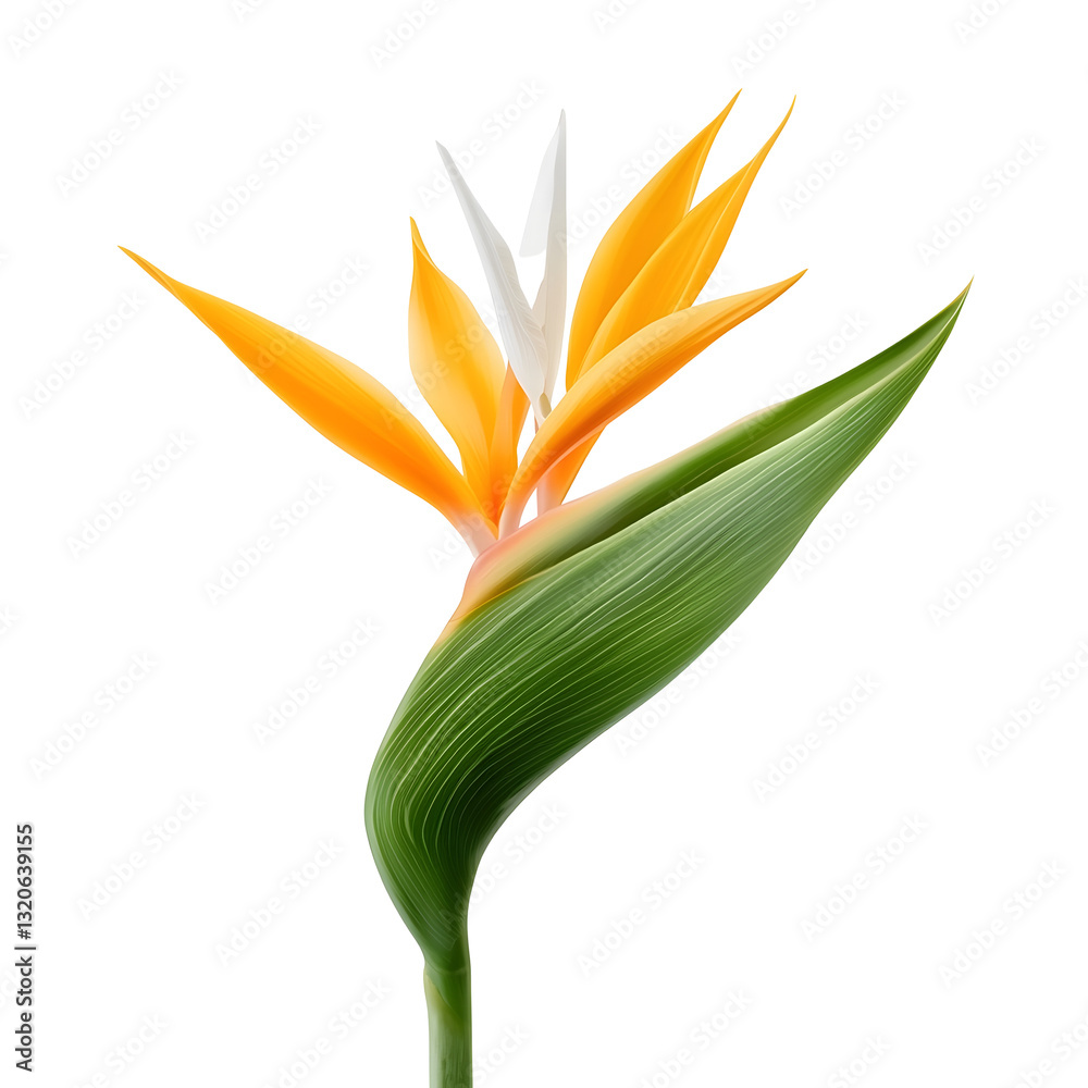 Poster Stunning close up of a fresh Strelitzia reginae bloom showcasing its captivating color gradient delicate petal structure and bold tropical presence floating on a transparent background