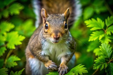 Aerial View of Eastern Gray Squirrel in its Habitat - Distinctive Gray Fur and White Underside