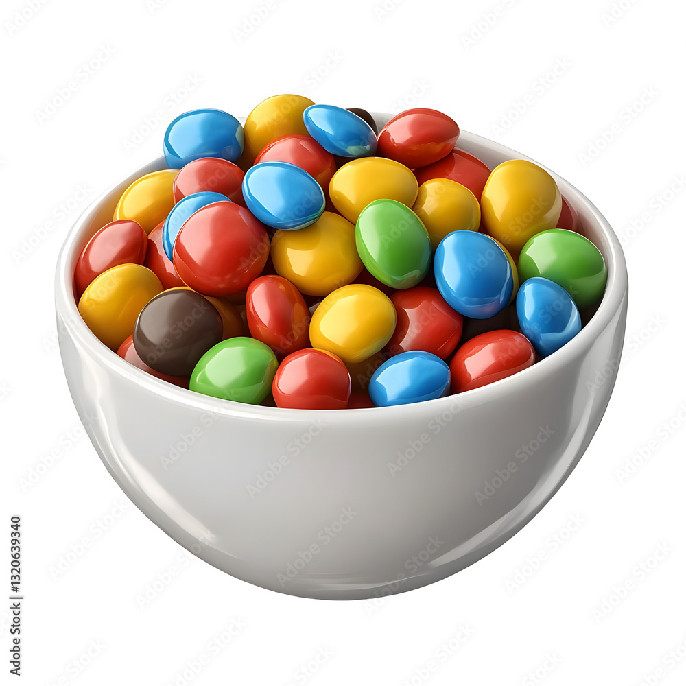 Aufkleber a festive and fun white bowl filled with glossy rainbow colored chocolate candies carefully arranged