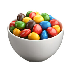 Beautifully detailed ceramic bowl containing an assortment of candy coated chocolate pieces in vibrant red blue yellow green and orange colors