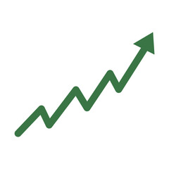 green arrow rising up. Stock market. Increasing graph. Flat cartoon style element