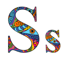 Vector image letter of the English alphabet with colorful vintage hand drawn pattern isolated on transparent background