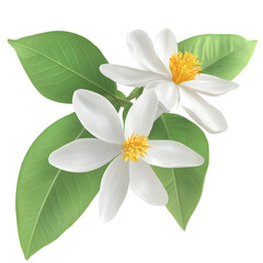 Beautifully Detailed Citrus Blossom with Vibrant Green Leaves and Intricate Petal Textures   Perfectly Isolated on Transparent Background