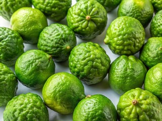 Obraz premium Aerial View of Fresh Kaffir Lime Fruits Isolated on White Background