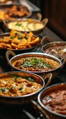 An array of vibrant Indian dishes awaits, showcasing rich flavors and textures. Each platter is adorned with fresh herbs, making it a visual and culinary delight for food lovers