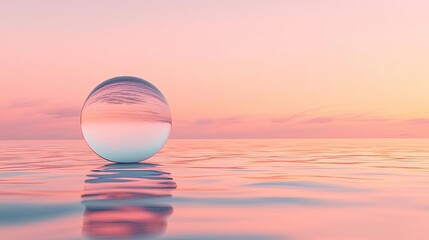 Pastel color illustration abstract background concept. A tranquil sphere reflects soft pastel colors on calm water during sunset.