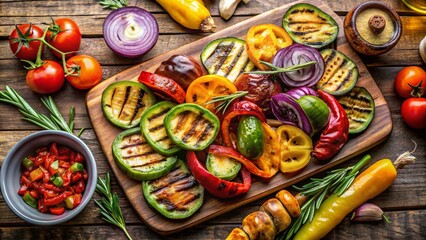 Aerial View of Grilled Vegetables Drizzled with Avocado Oil