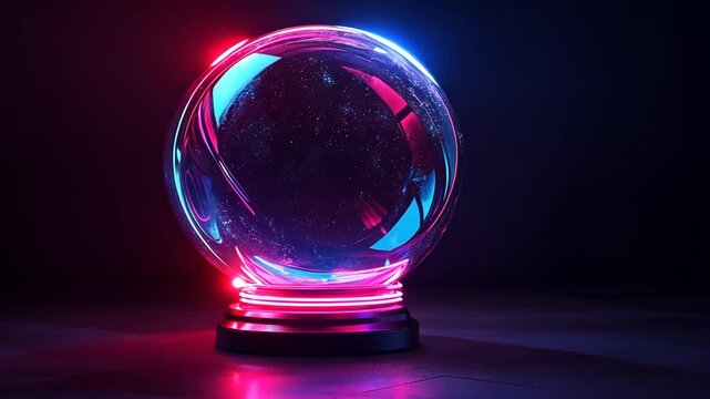 Illuminated Crystal Ball with Neon Lights: A Mystical and Futuristic Element