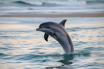 Obraz premium Majestic Dolphin Leaps Out of the Ocean Waves 